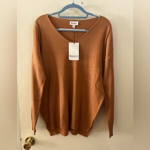NWT, TUNIC LENGTH V NECK SWEATER BY &MERCI.  SIZE LARGE